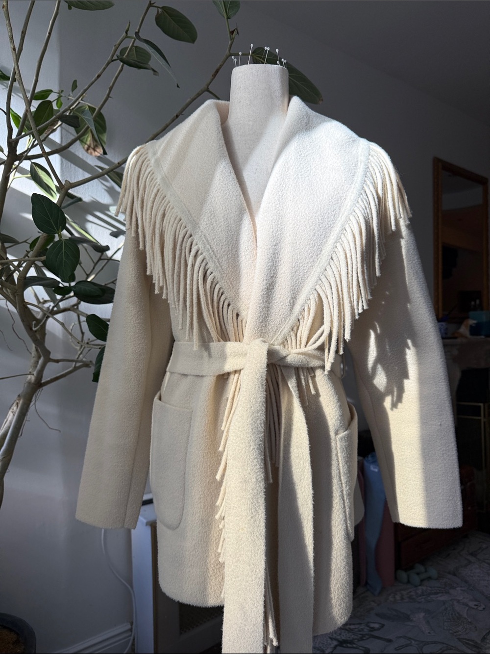 Fringe jacket / cream fringe coat / US L